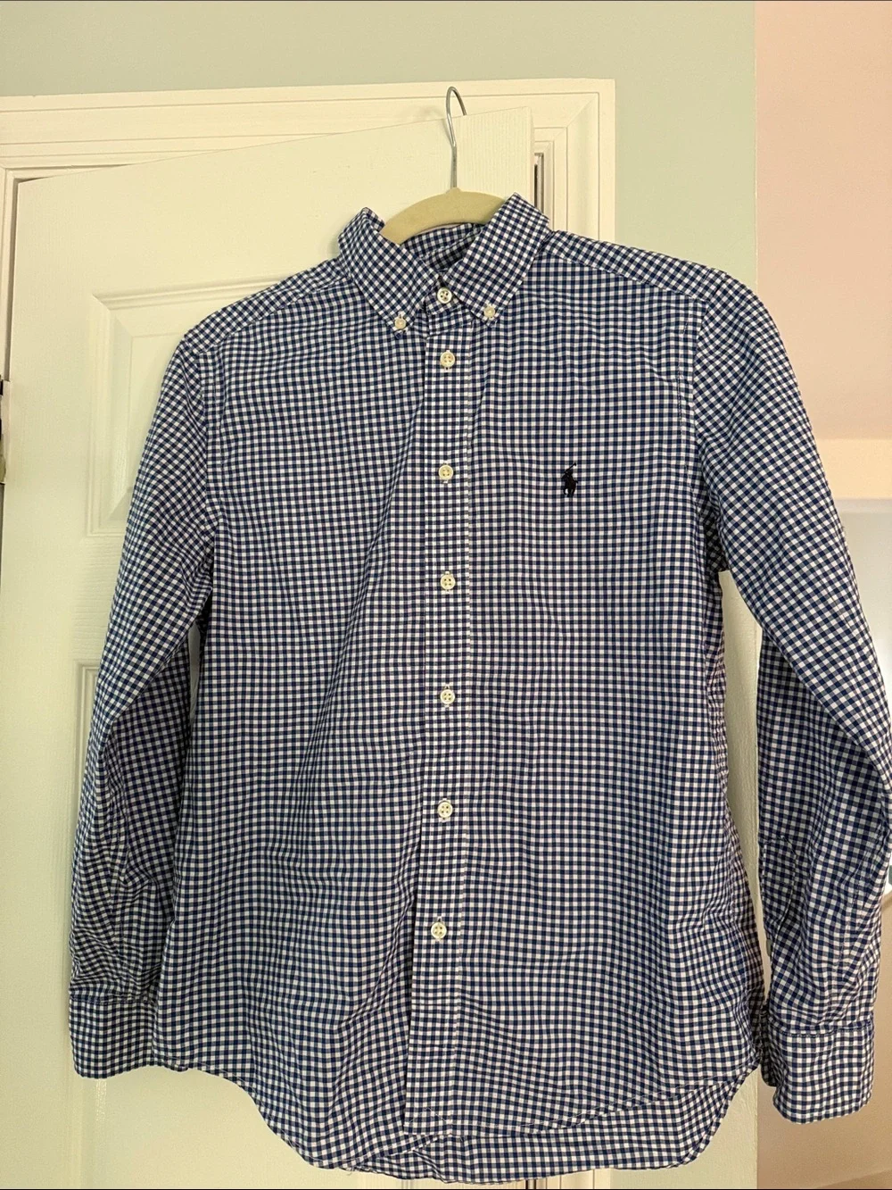 Boy’s Ralph Lauren Navy and White Gingham Button-Down Shirt